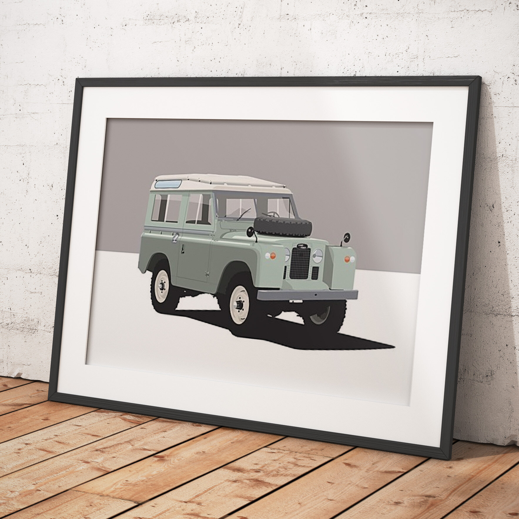 One of our minimalist illustrations showing a classic Land Rover